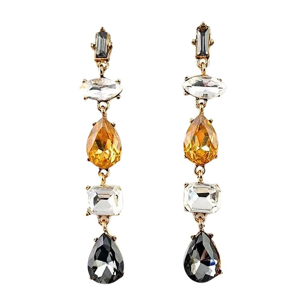 NWOT Gray, White and Gold Rhinestone Dangle Earrings